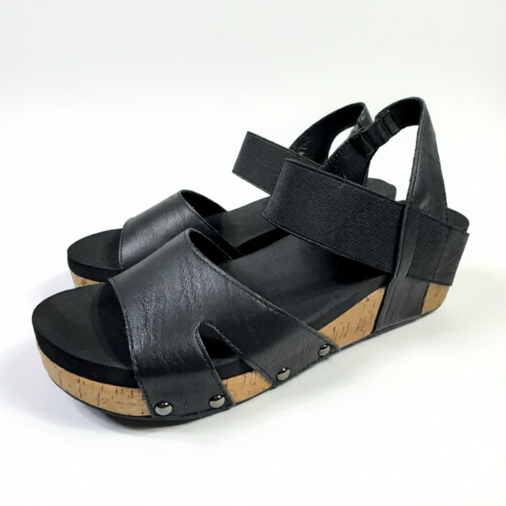 Corkys Better With Time Black Wedge Sandals NWOB
